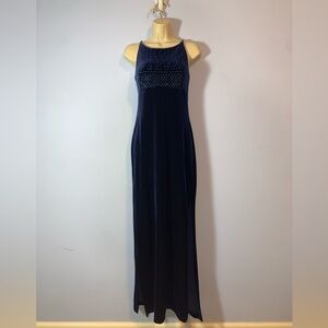 Blondie Nites by Jaslene dark Navy glitter dots velvet Maxi formal Dress 9/10 US